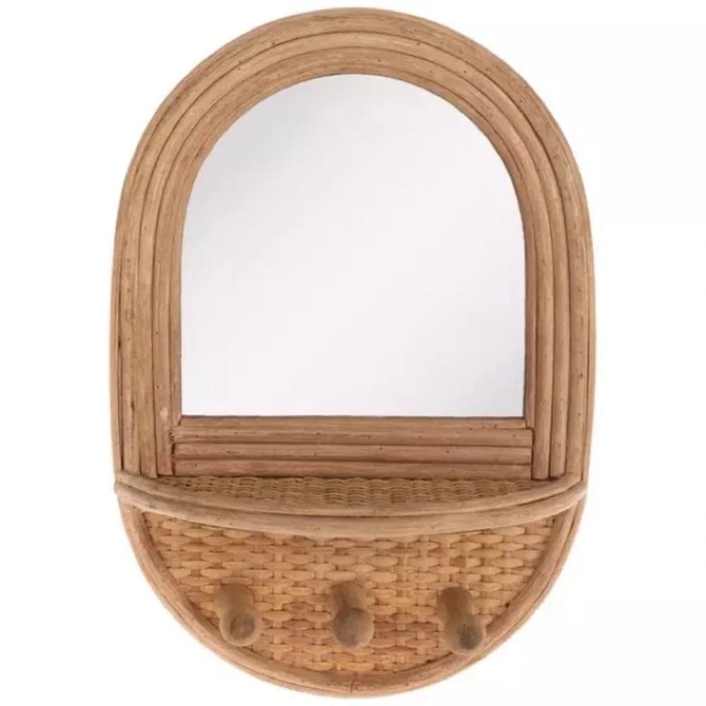 Wood Wall Mirror With Hooks